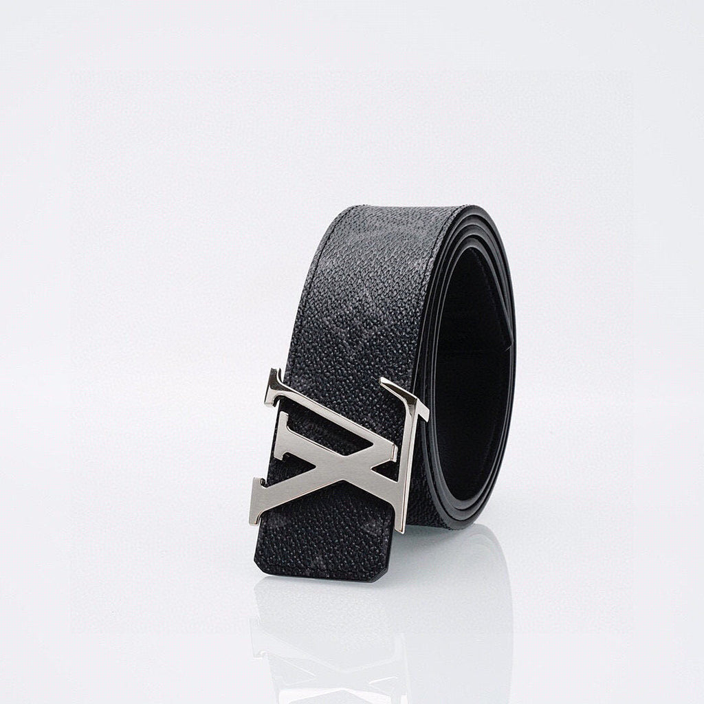 Louis Vuitton Black Monogram Belt with Silver Buckle